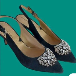 Adrienne Vittadini Kitten Heel Sling Back Sparkle Toe Pumps 7.5 M Vintage Style